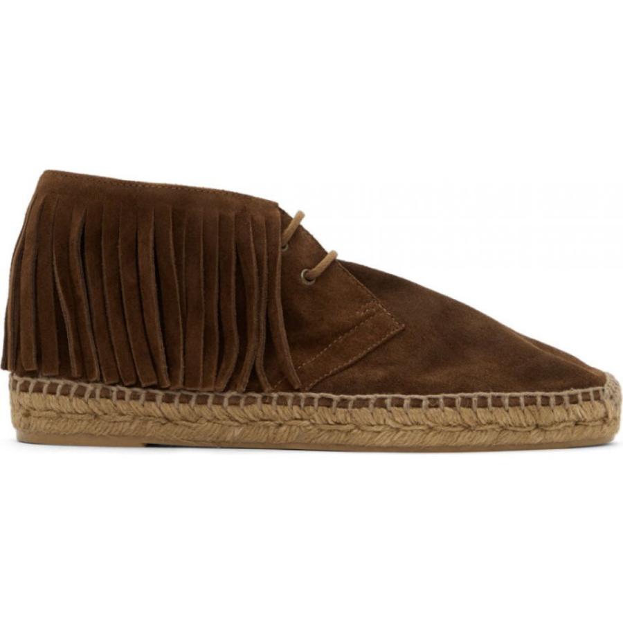 イヴ Land サンローラン Saint Laurent メンズ ファッション エスパドリーユ メンズ シューズ 靴 Brown Suede Fringed Mid