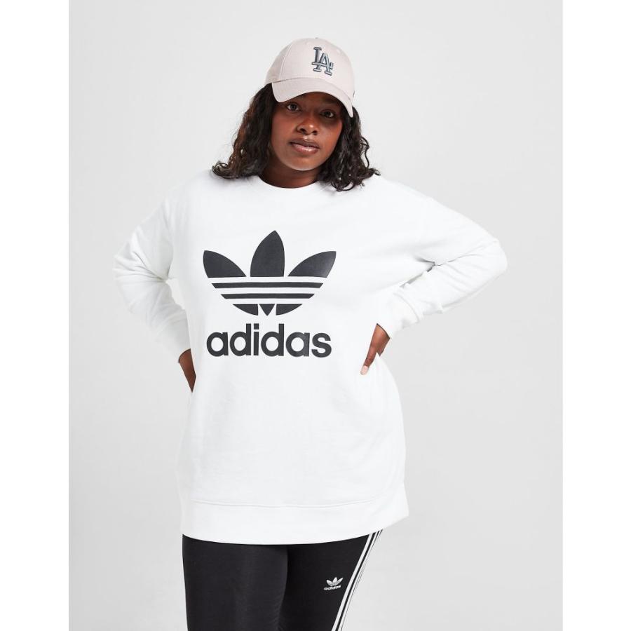正規激安 Originals Adidas アディダス スウェット トレーナー アディダス Originals Adidas レディース White Sweatshirt Crew Size Plus Trefoil トップス 大きいサイズ スウェット トレーナー トップス Meorboston Org