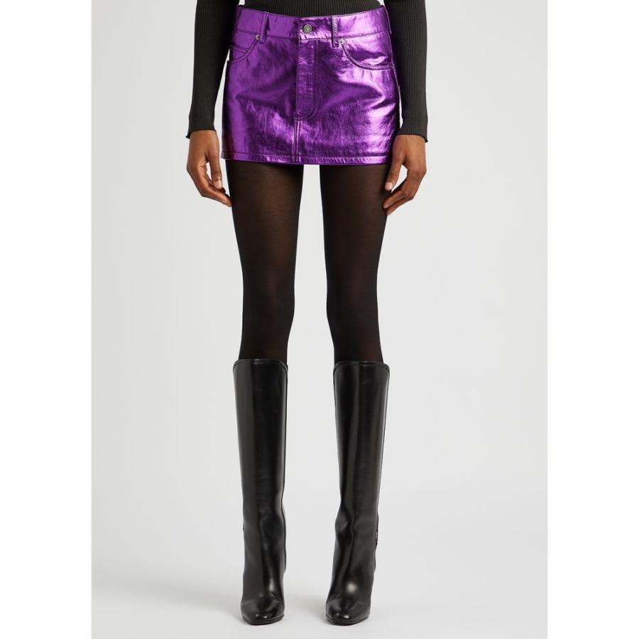 サンローラン Saint Laurent レディース ミニスカート スカート Metallic purple leather mini skirt  Purple