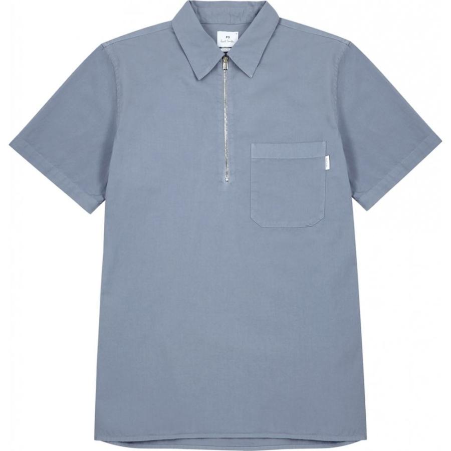 ポールスミス Paul Smith メンズ 半袖シャツ トップス Light Blue Half Zip Cotton Shirt Blue Sagaretxe Net