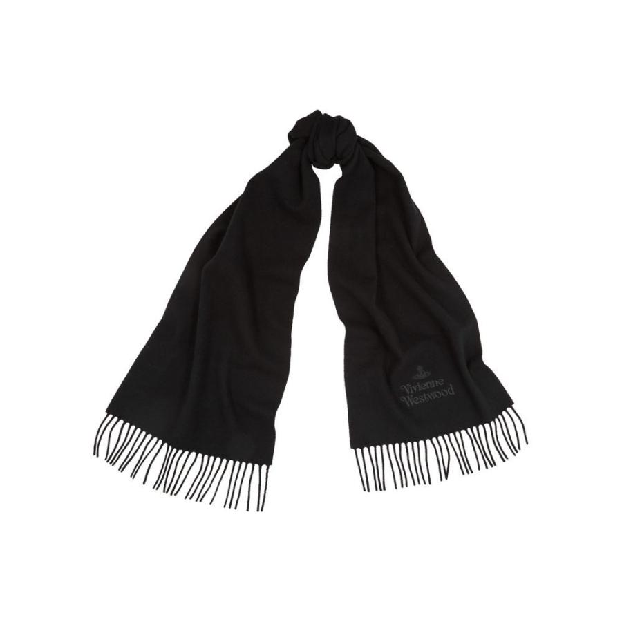 最新コレックション Black マフラー スカーフ ストール メンズ Westwood Vivienne ウエストウッド ヴィヴィアン ウエストウッド ヴィヴィアン Westwood Vivienne Logo Embroidered Black Scarf Wool 財布 帽子 ファッション小物