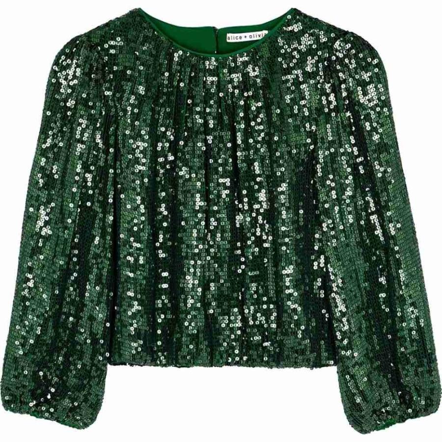 アリス アンド オリビア Alice Olivia レディース トップス Avila Green Sequin Top Green Www Erhamah Com
