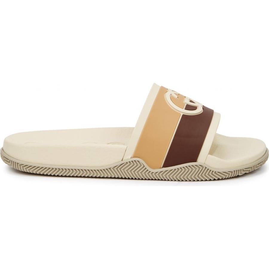 一番人気物 グッチ シューズ 靴 メンズ サンダル グッチ Gucci Gucci Brown Sliders Rubber Logo Striped Taupe シューズ 靴 シャワーサンダル サンダル メンズ サンダル Affaires Sociales Gouv Cg