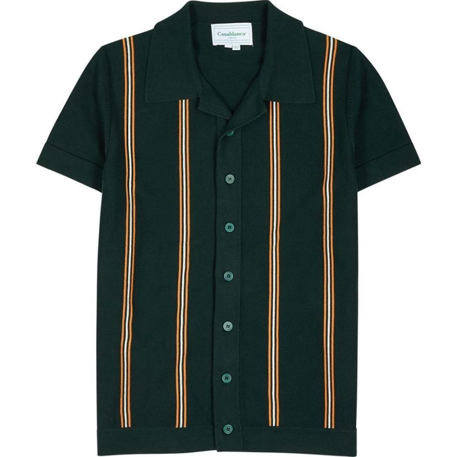 カサブランカ Casablanca メンズ 半袖シャツ トップス Bowling Striped Fine Knit Cotton Shirt Green Autoliftpartsplus Com