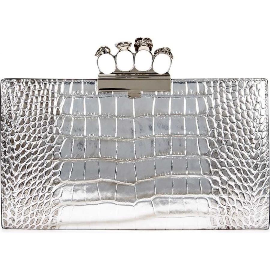 在庫有 アレキサンダー マックイーン Alexander Mcqueen レディース クラッチバッグ バッグ Silver Crocodile Effect Leather Clutch Silver 新しいコレクション Cepici Ci