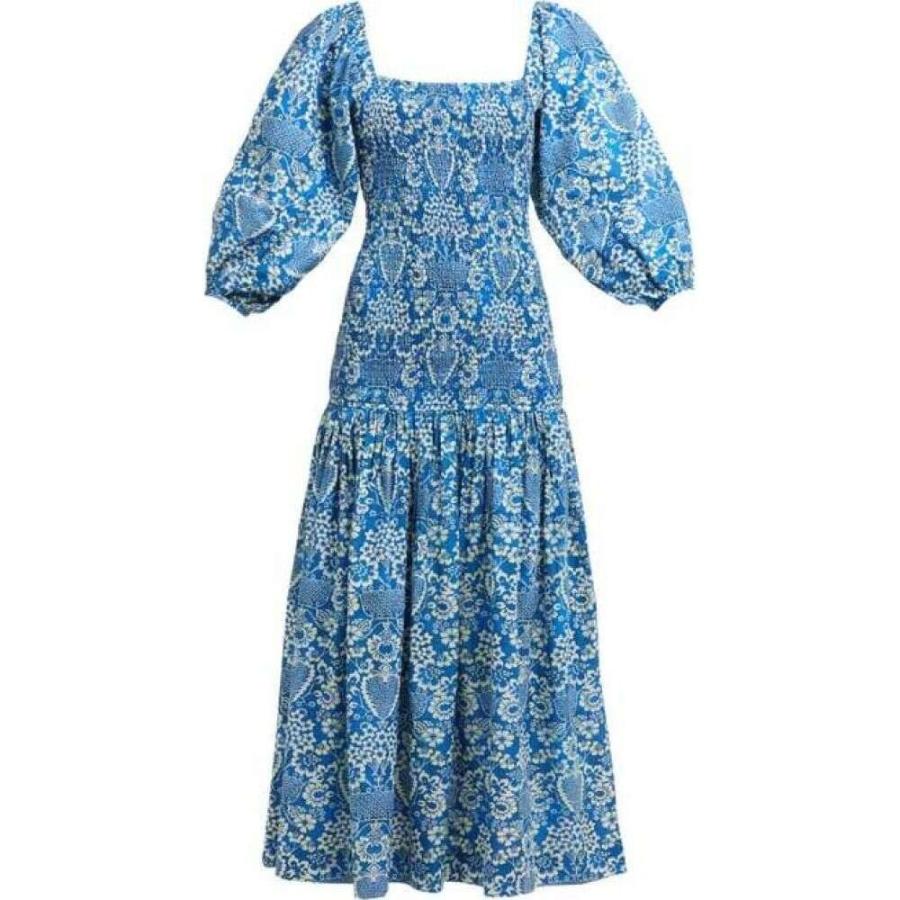 ロードリゾート Rhode レディース ビーチウェア ワンピース ドレス 水着 ビーチウェア Harper Shirred Floral Print Cotton Midi Dress Blue Www Fakfakkab Go Id