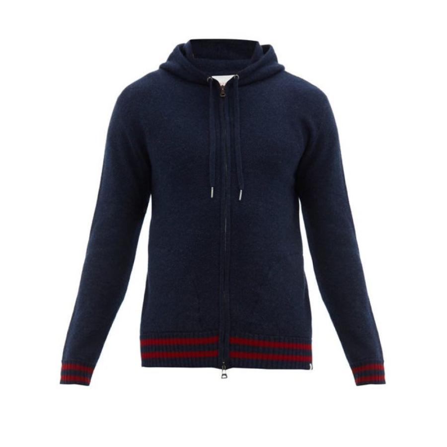 デリック ローズ Derek Rose メンズ ローズ パーカー Navy パーカー トップス Striped Trim Cashmere Hooded Sweatshirt Navy