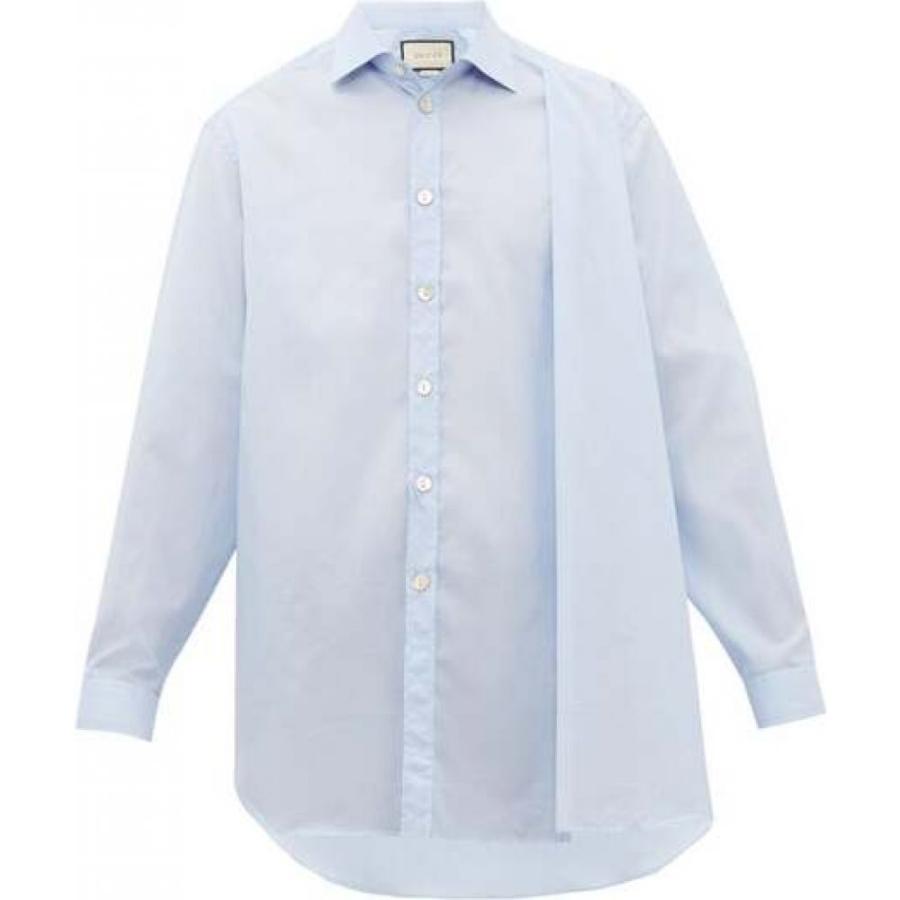 グッチ Gucci メンズ シャツ トップス Asymmetric Drape Pinstripe Cotton Poplin Shirt Blue Supersport Tn