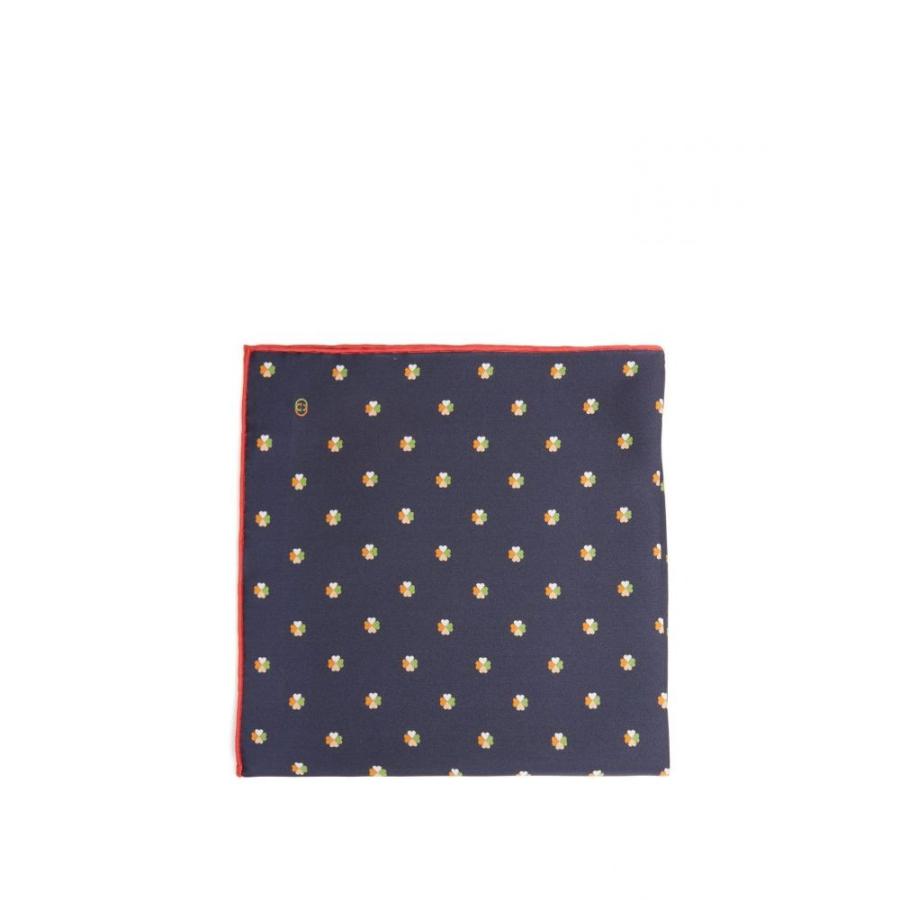 グッチ Gucci メンズ ハンカチ チーフ Clover Print Silk Pocket Square Navy Supersport Tn