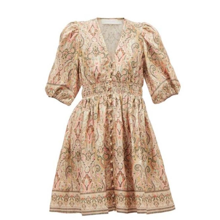 Freja Pink 水着 ビーチウェア ビーチウェア Zimmermann ファッション Mini ジマーマン レディース ワンピース ドレス Paisley Print Pink Linen Dress