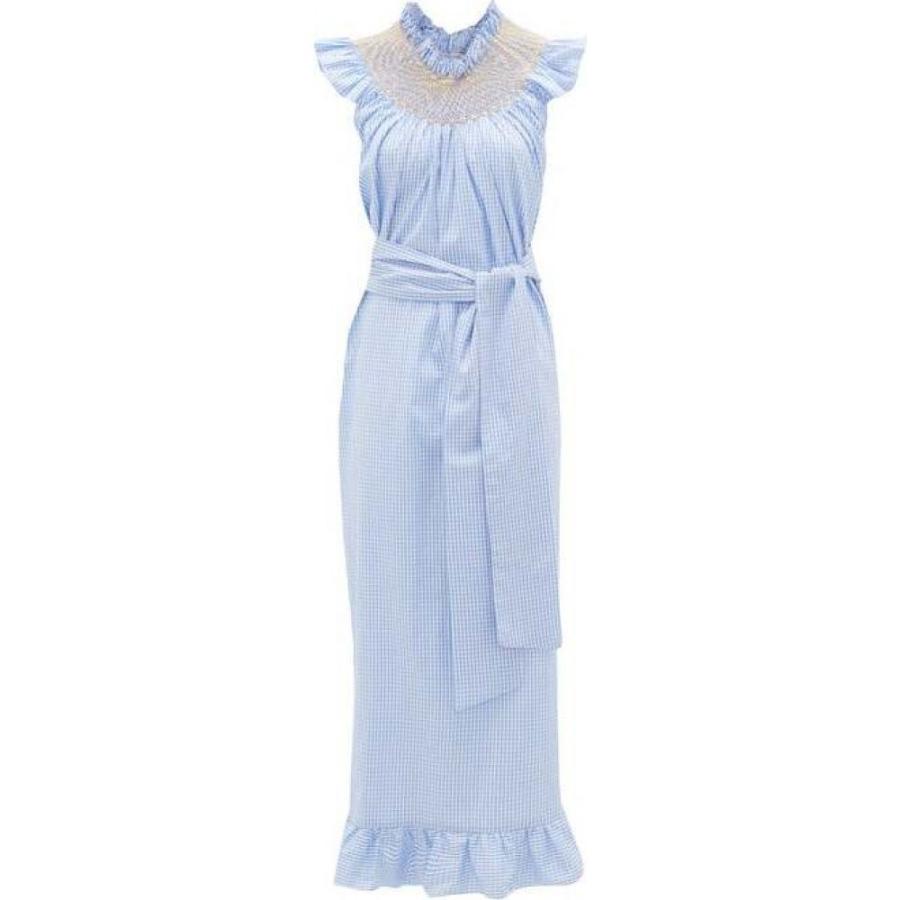 ロレッタ Loretta Caponi レディース ビーチウェア ワンピース ドレス 水着 ビーチウェア Delfina Smocked Gingham Cotton Maxi Dress Blue Supercure In
