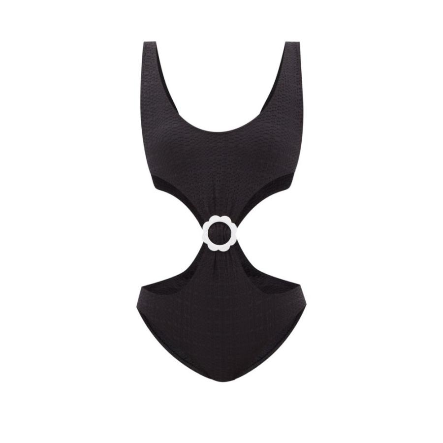リサ マリー Seersucker フェルナンデス Lisa Seersucker Marie Fernandez レディース ワンピース Swimsuit 水着 ビーチウェア Scalloped Buckle Cutout Seersucker Swimsuit Black Hb Ff26a35bb0 フェルマート Fermart 2号店 買い価格