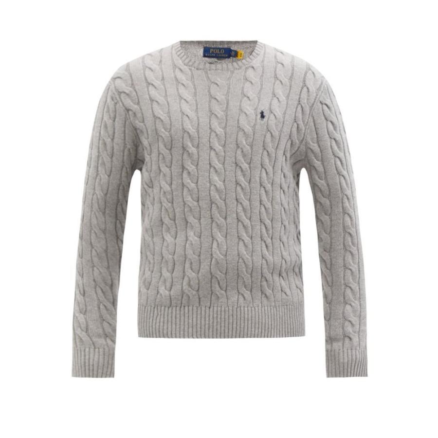 愛用 Ralph Polo Lauren Grey Sweater Cotton Cable Knit Logo Embroidered トップス ケーブルニット ニット セーター メンズ Lauren Ralph Polo ローレン ラルフ メンズ ニット セーター ローレン ラルフ トップス