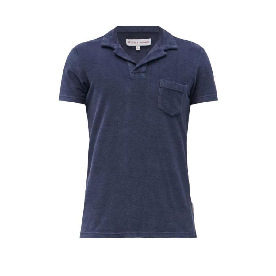 【海外限定】 chest-pocket Terry トップス ポロシャツ メンズ Brown Orlebar ブラウン オールバー cotton Blue shirt polo ポロシャツ