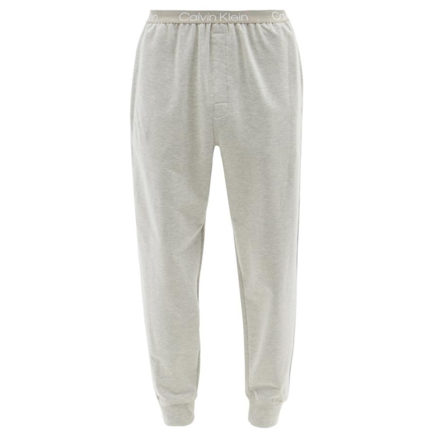 【ギフト】 メンズ Underwear Klein Calvin カルバンクライン パジャマ・ボトムのみ Grey Trousers Pyjama Jersey Cotton-Blend Logo-Jacquard インナー・下着 パジャマ