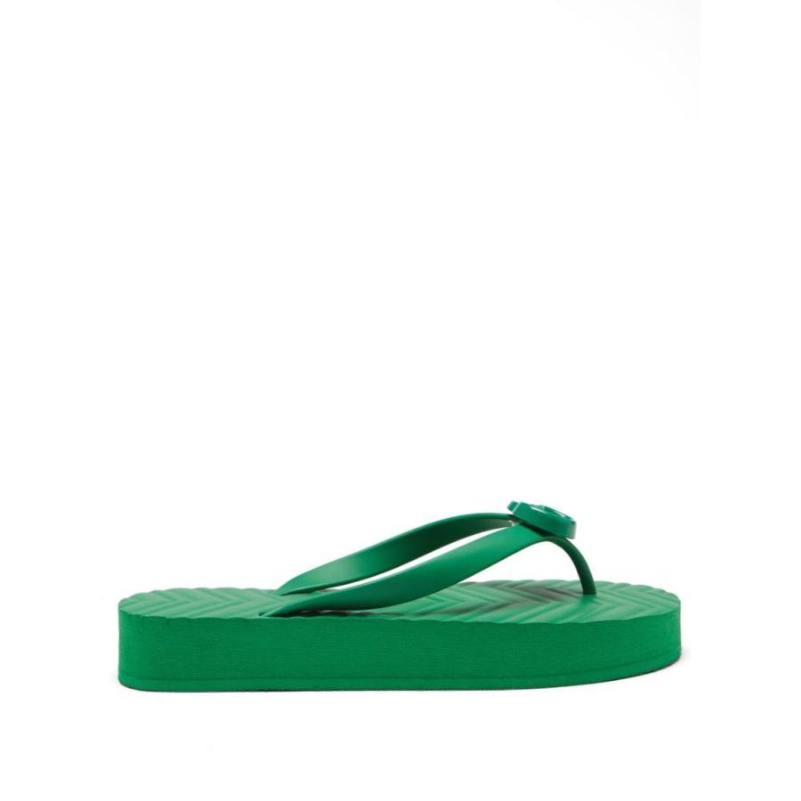 グッチ Gucci レディース ビーチサンダル シューズ・靴 Pascar GG-plaque rubber flip flops Green ビーチサンダル