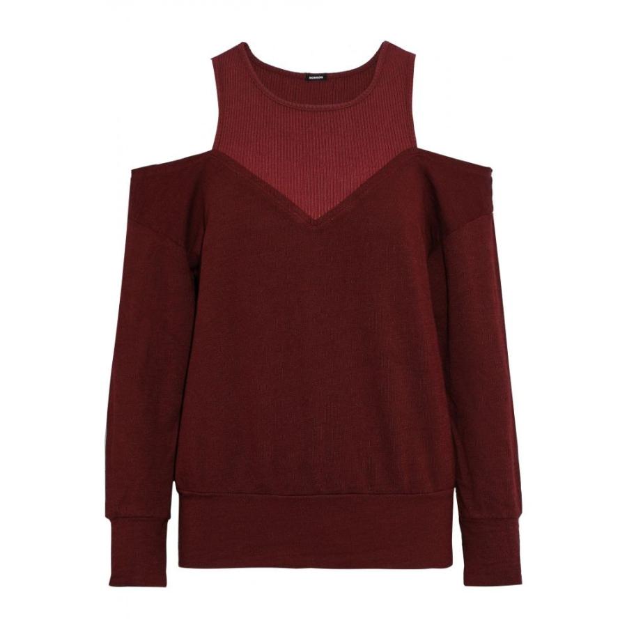 モンロー Monrow レディース スウェット トレーナー オフショルダー トップス Cold Shoulder Ribbed Jersey Paneled French Terry Sweatshirt Burgundy Olhodaguadocasado Al Gov Br