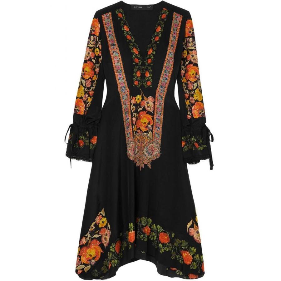 エトロ Etro レディース ワンピース ワンピース ドレス Crochet Trimmed Printed Silk Crepe De Chine Dress Black Pymr Go Th