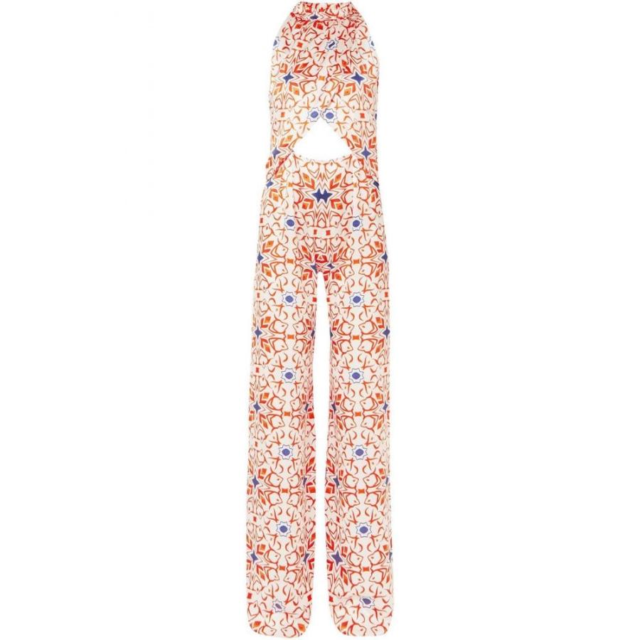 セレン ロンドン Seren London レディース オールインワン ジャンプスーツ ワンピース ドレス Soiree Cutout Printed Silk Satin Jumpsuit White Apaproduction Fr
