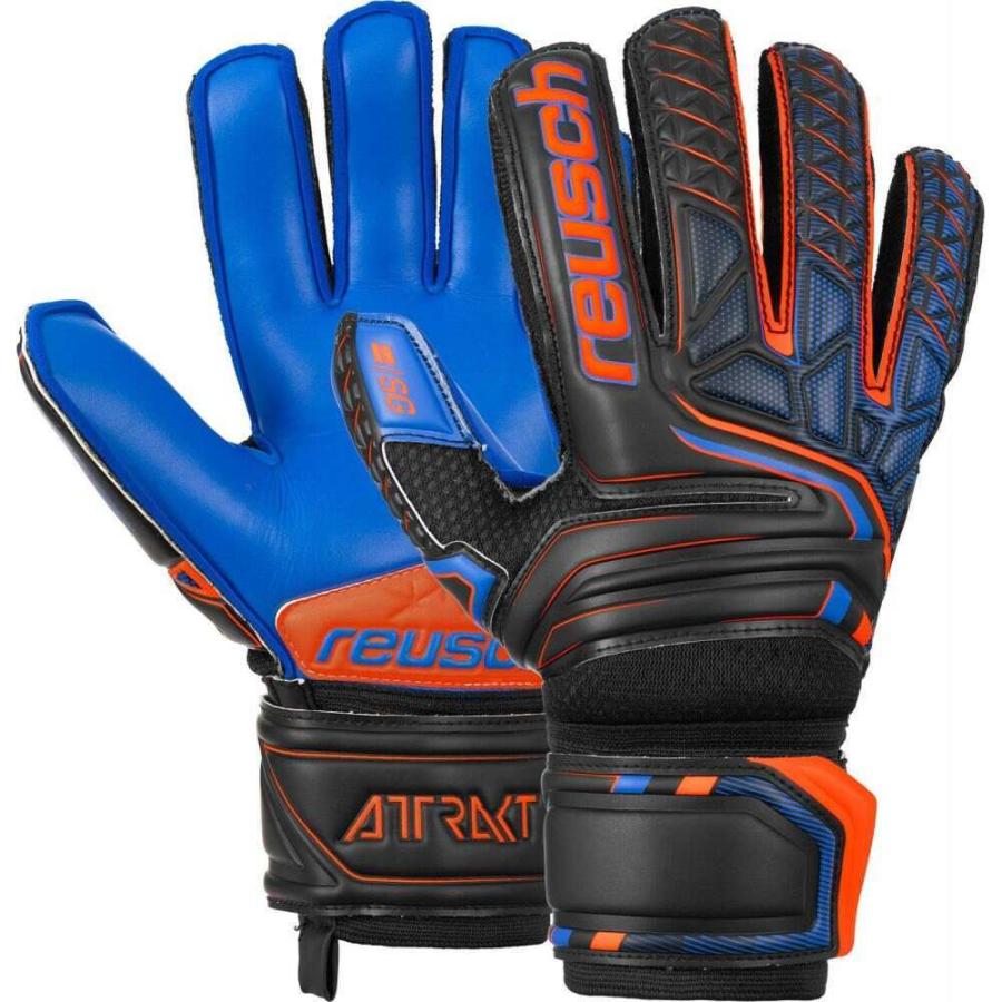信頼 サッカー ユニセックス Reusch ロイシュ ゴールキーパー Black/Orange/Blue Gloves Goalkeeper Soccer Support Finger Extra SG Attrakt Adult グローブ 手袋