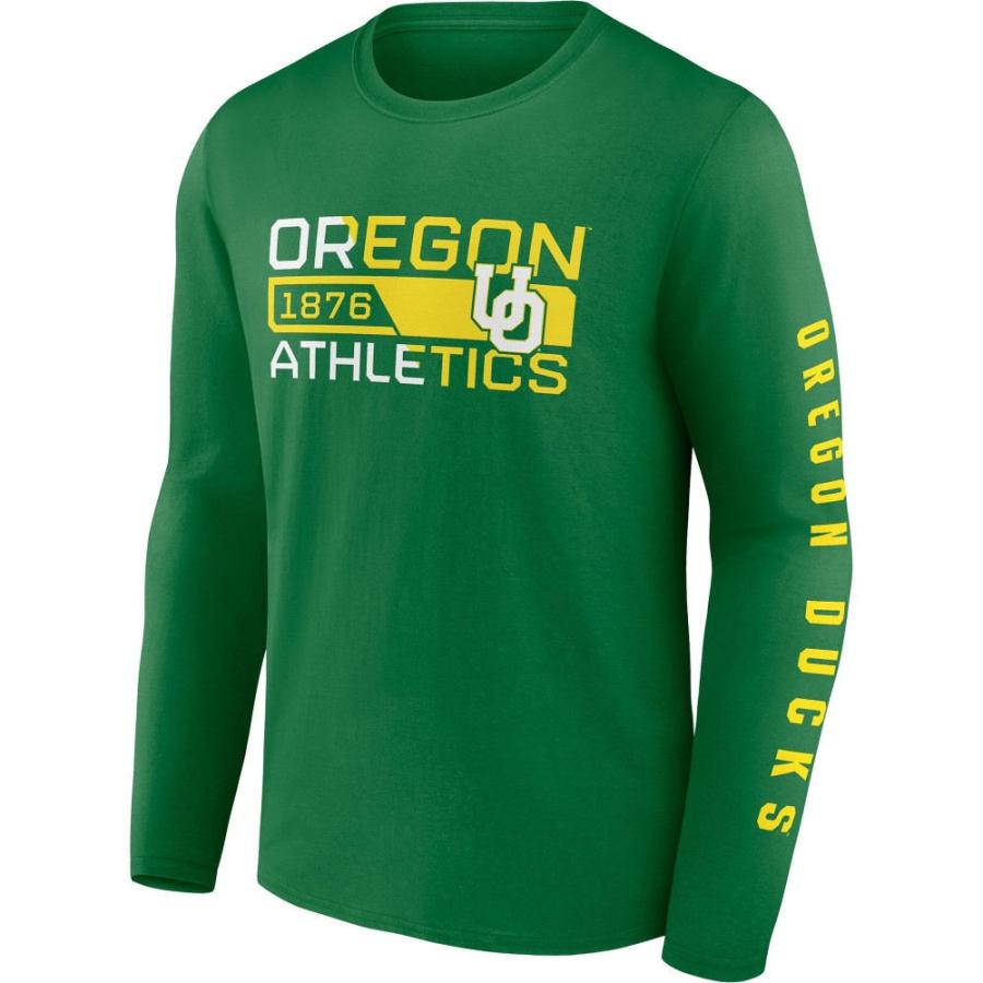 春夏新作モデル ファナティクス T-Shirt Sleeve Long Jump Broad Iconic Green Ducks Oregon NCAA トップス 長袖Tシャツ メンズ Fanatics 長袖