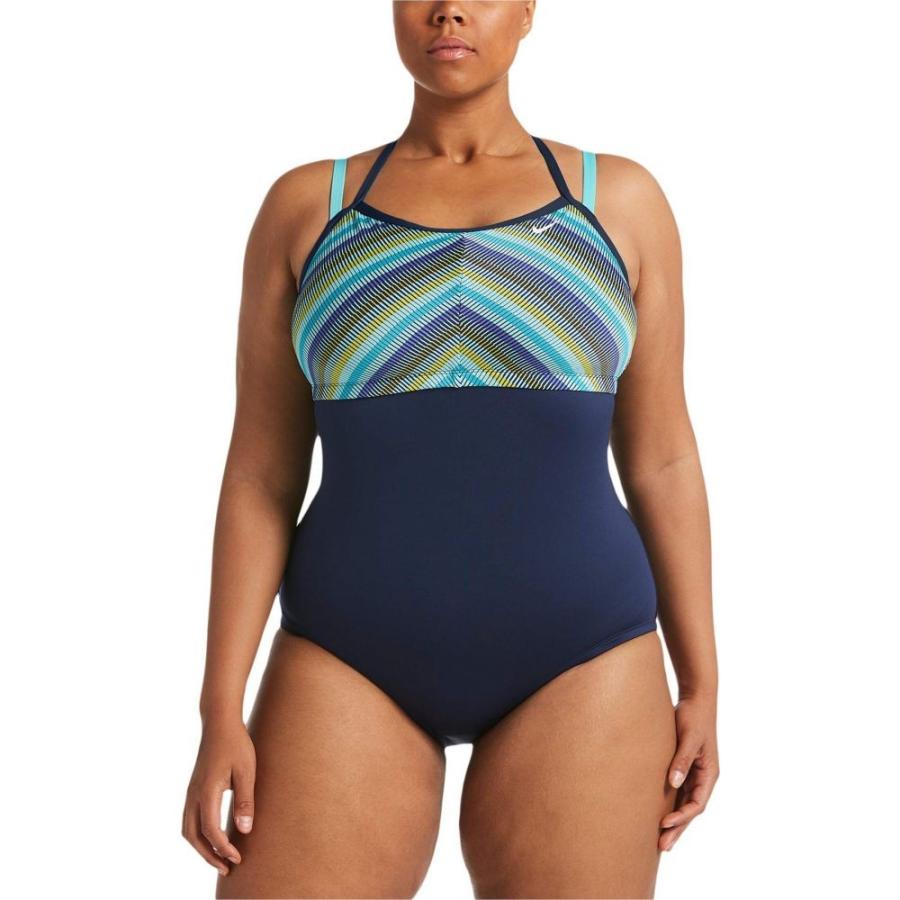 ナイキ Nike レディース ワンピース 大きいサイズ 水着 ビーチウェア Plus Size Texture Stripe Double Cross Back One Piece Midnight Navy Cianilugano Ch