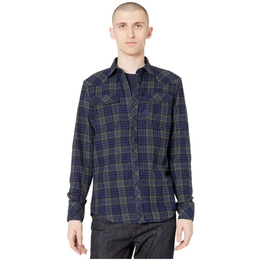 ジースター ロゥ 年末年始大決算 G Star メンズ シャツ トップス 3301 Slim Vermont Sleeve Dark Shirt Green Check Indigo Long