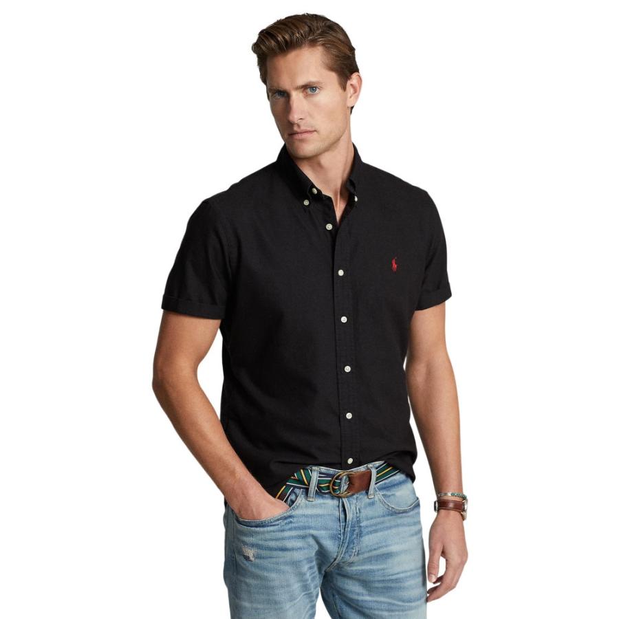 最上の品質な シャツ メンズ Lauren Ralph Polo ローレン ラルフ ワイシャツ Black Polo Shirt Oxford Garment-Dyed トップス 長袖