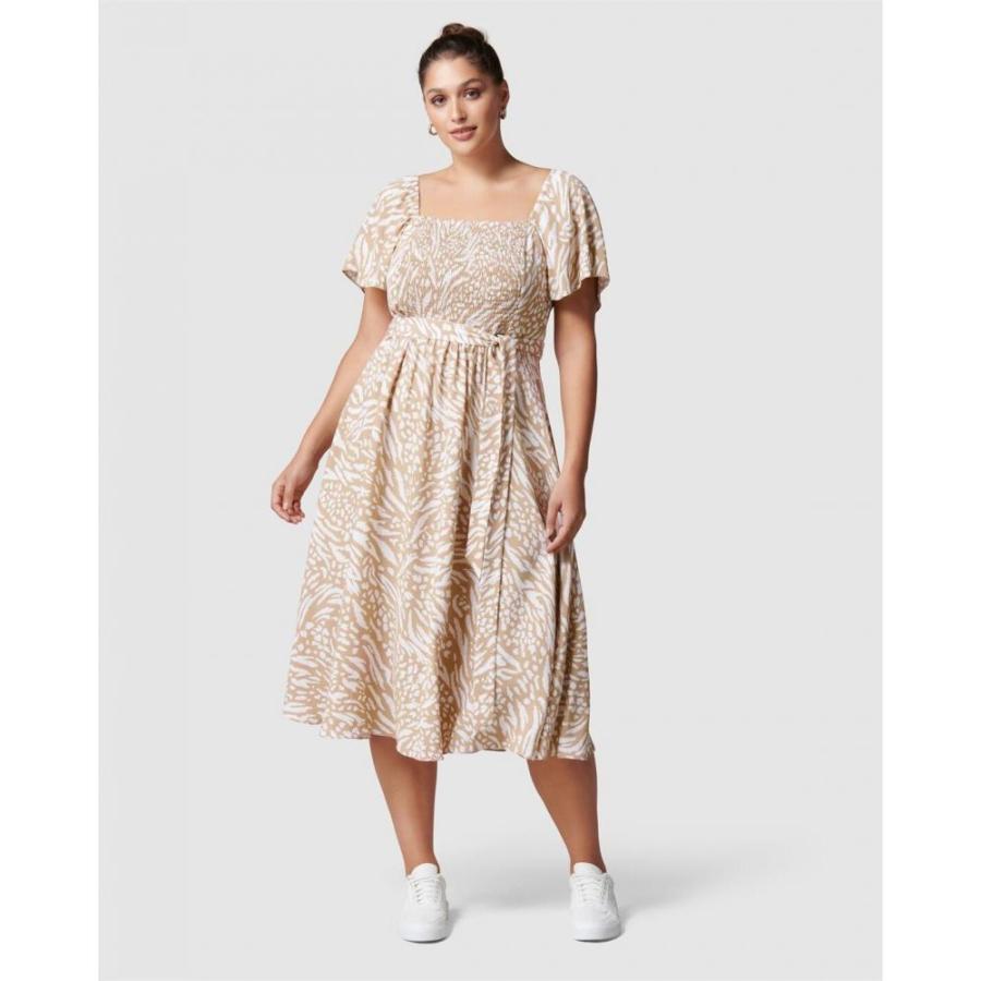 人気デザイナー レディース New Forever フォーエバーニュー ワンピース A Mixed Natural Dress Midi Shirred Curve Nikita ワンピース ドレス ミドル丈 ロング マキシ丈 Sutevalle Org