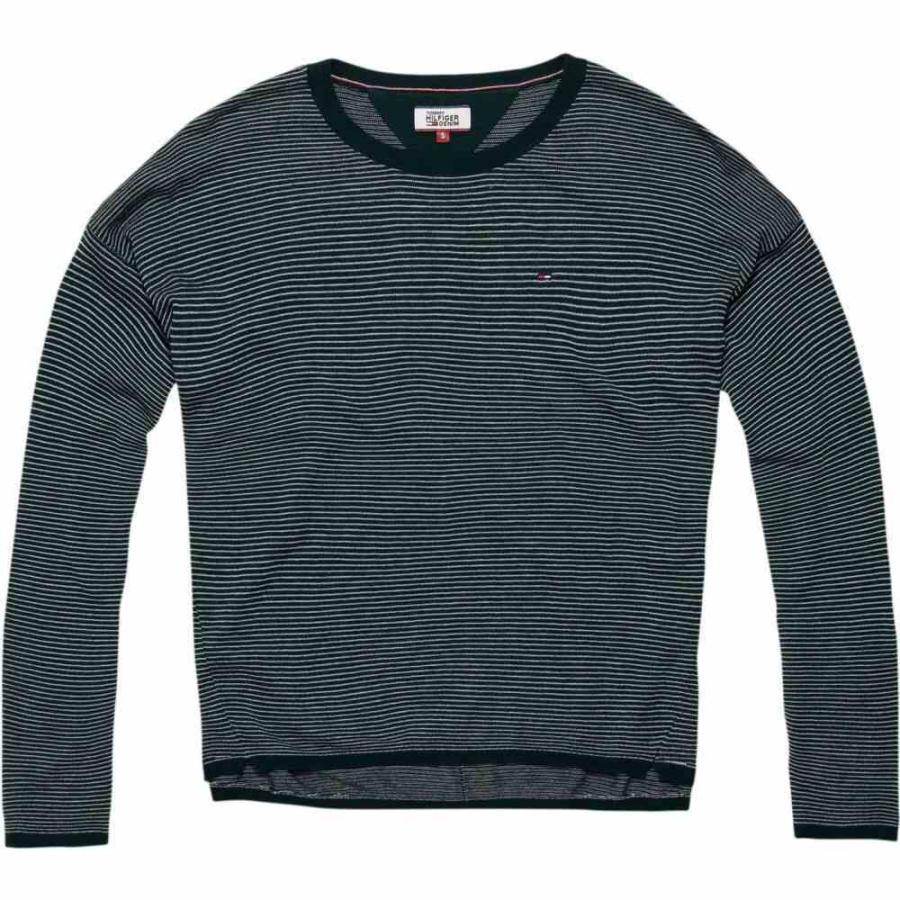新しいスタイル トミー ジーンズ Tommy Jeans レディース ニット・セーター トップス Basic Stripe Sweater Green 長袖