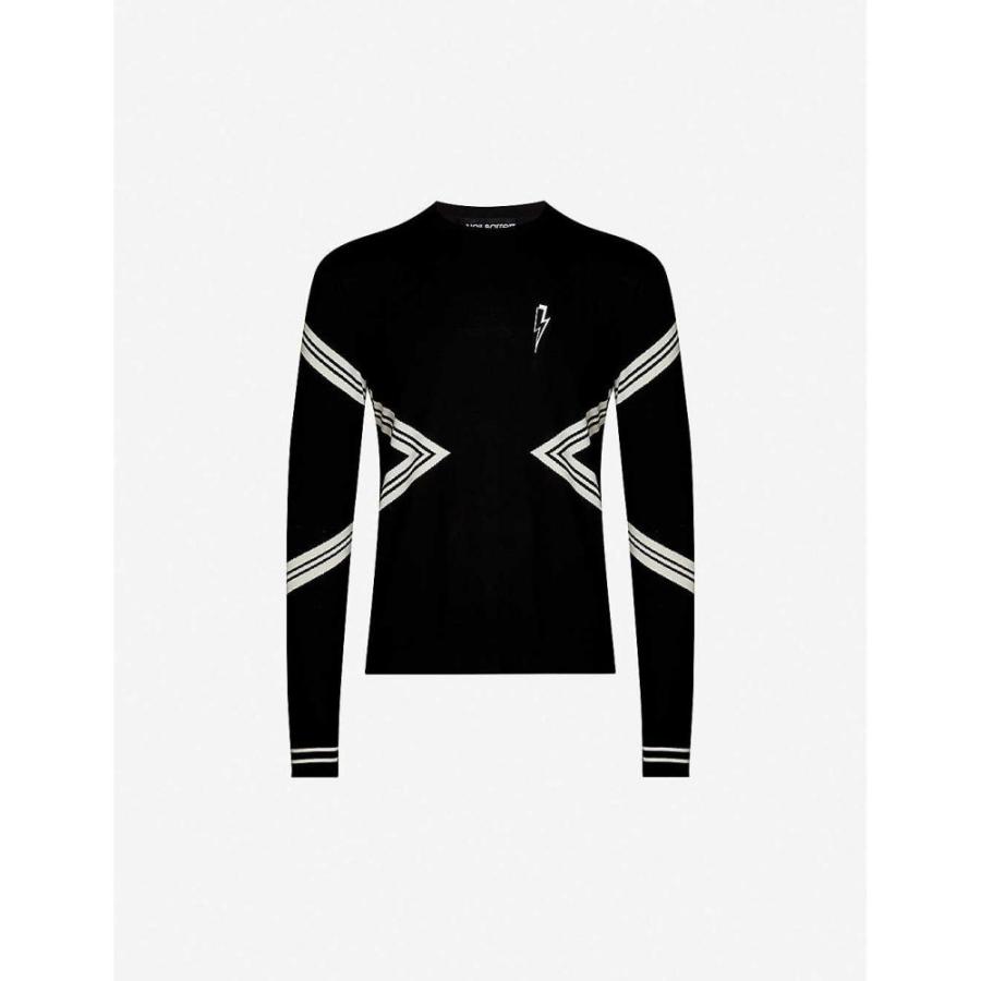 人気商品高評価 ニール バレット Neil Barrett メンズ ニット セーター トップス Varsity Stripe Wool Knit Jumper Black Off White 値下げ中