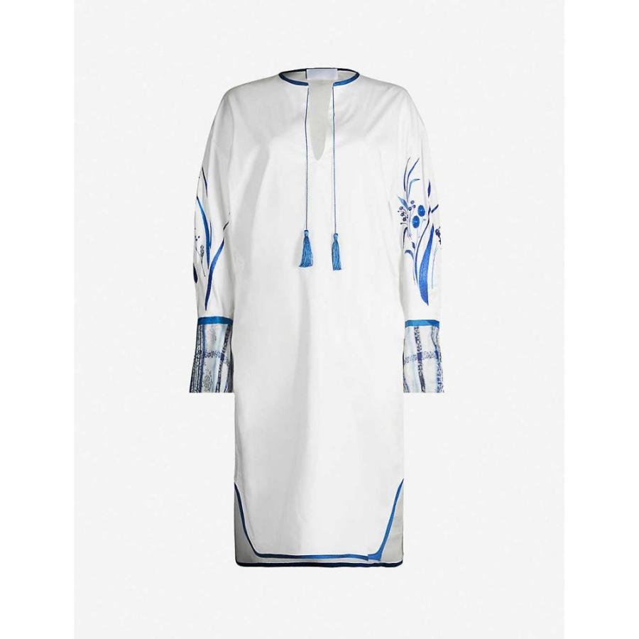 マメ Mame Kurogouchi レディース レディース ワンピース ワンピース ドレス Kurogouchi Embroidered Relaxed Fit Relaxed Fit Cotton Blend Midi Dress Blue