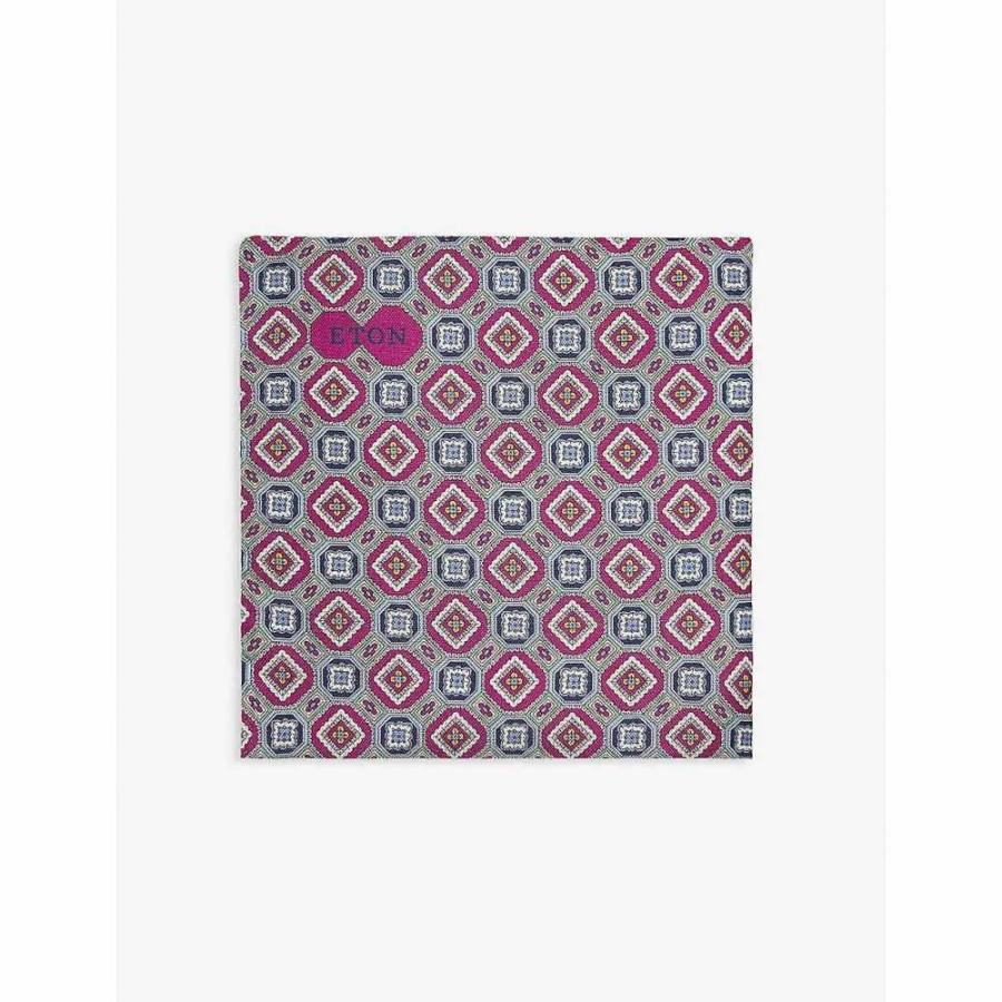 イートン ETON メンズ ハンカチ・チーフ Geometric floral print silk pocket square Purple -  dotpanj.tj