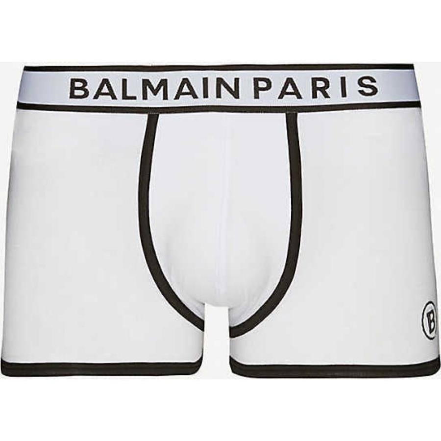人気ブランド バルマン Balmain メンズ ボクサーパンツ インナー 下着 Logo Embroidered Stretch Cotton Jersey Trunks White Black 完売