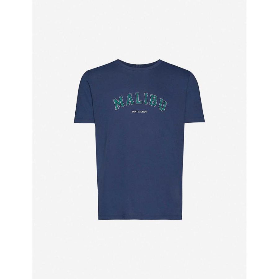 イヴ サンローラン Saint Laurent メンズ Tシャツ トップス Graphic Print Cotton Jersey T Shirt Navy Proyabloko Pro