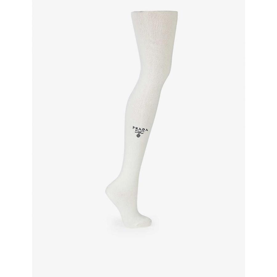 人気ブランド 最大80 オフ Tights タイツ ストッキング 3号店 Ap5 050 フェルマート レディースファッション プラダ Fermart Prada Brand Embroidered White Tights レディース Wool Blend Prada インナー 下着 High Rise ストッキング