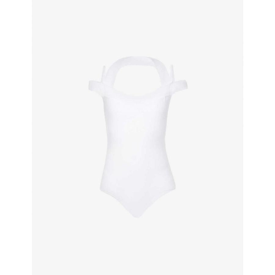 Azzedine Alaia Blanc レディース Stretch Woven ボディースーツ レディース Blanc Body その他下着 インナー 下着 3号店 Scoop Neck Fermart Ap5 102 フェルマート アズディンアライア