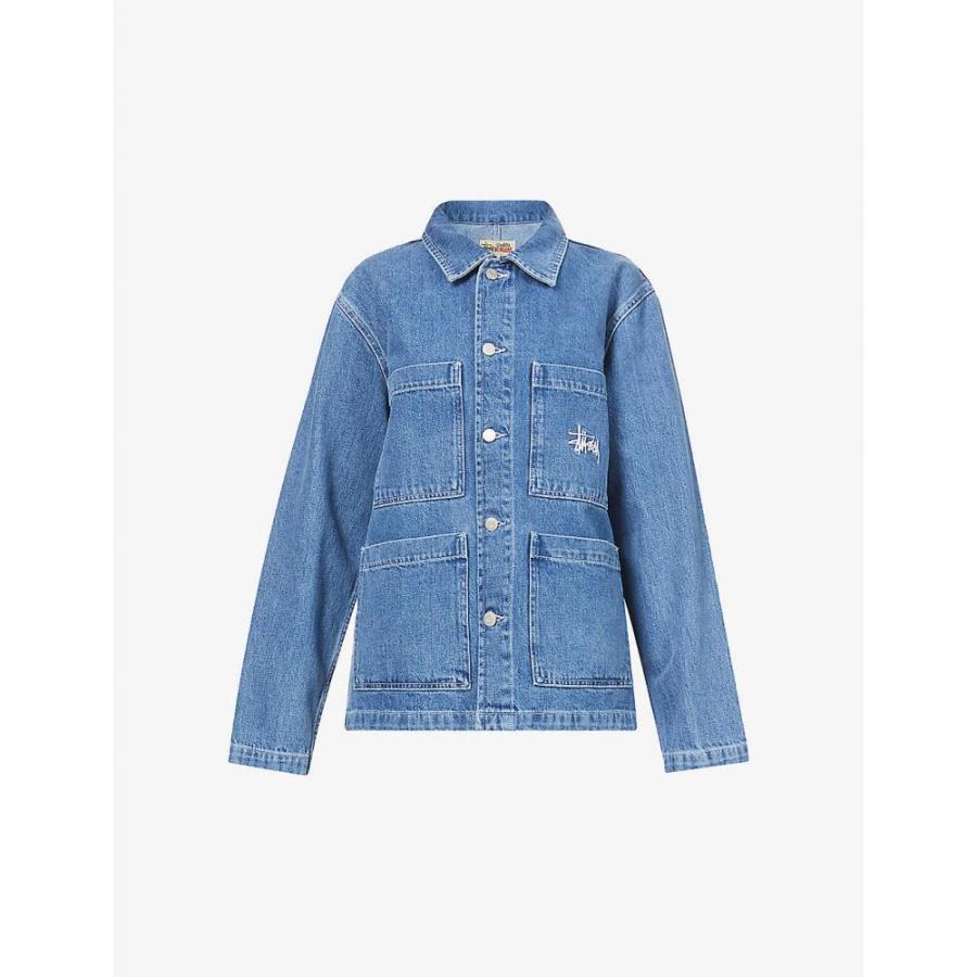 新版 アウター デニムジャケット ジャケット レディース Stussy ステューシー アウター レディース ジャケット ステューシー Stussy Chore Blue Jacket Denim Logo Embroidered コート アウター Vinfra Es