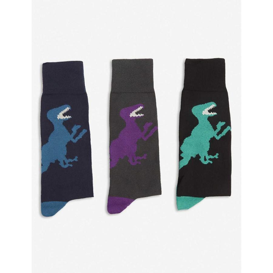最旬トレンドパンツ メンズ ソックス ポールスミス Smith Paul インナー 下着 Multi Three Of Set Socks Cotton Blend Stretch Dino Pattern インナー 下着 ソックス メンズ Smith Paul ポールスミス 靴下