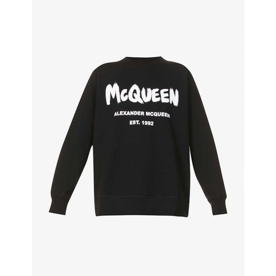 アレキサンダー マックイーン Alexander Mcqueen ファッション レディース スウェット トレーナー トレーナー トップス Logo Print Cotton Jersey スウェット トレーナー Sweatshirt Black White Ap5 019 フェルマート Fermart 3号店 オンラインストア専門店