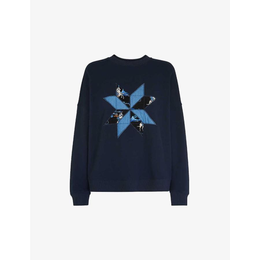 適当な価格 Whistles ホイッスルズ レディース Navy Sweatshirt Cotton Cowboy Print Patchwork トップス スウェット トレーナー トレーナー サイズ L