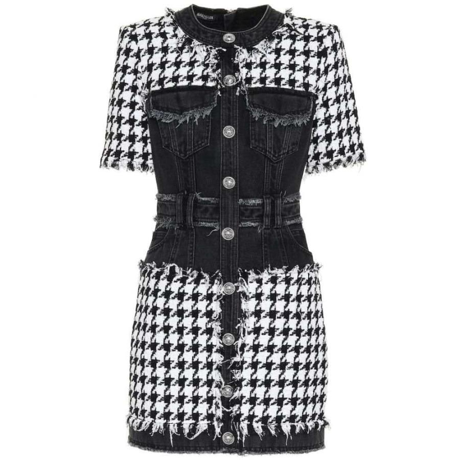 バルマン Balmain レディース パーティードレス デニム ワンピース ドレス Denim And Tweed Dress Noir Blanc Www Erhamah Com