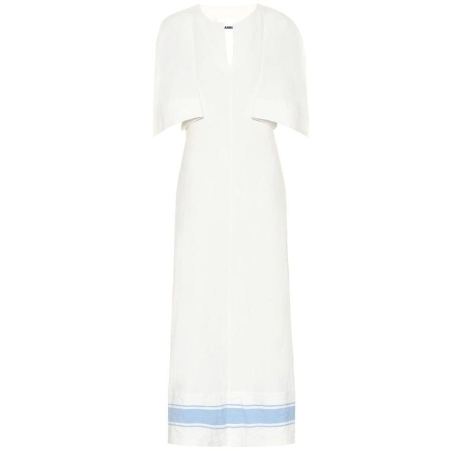 ジル サンダー Jil Sander レディース ワンピース マキシ丈 ワンピース ドレス Cotton And Linen Maxi Dress Open White Blueproperty Es