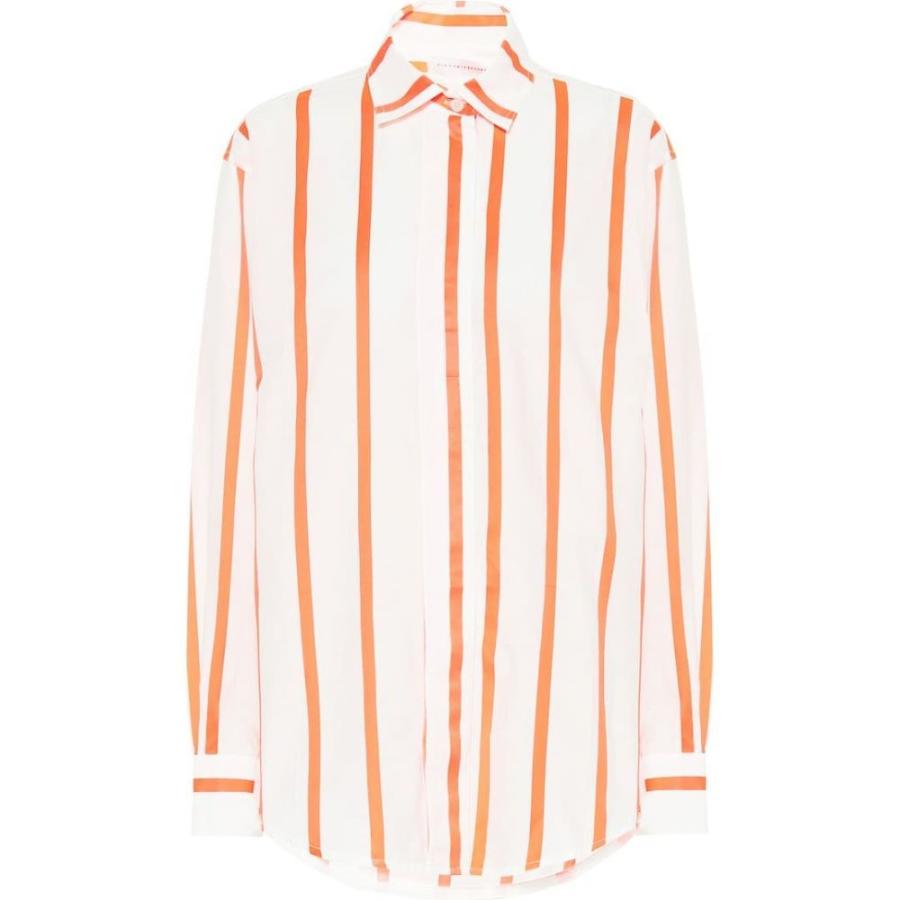 大人気 ヴィクトリア ベッカム Victoria Beckham レディース ブラウス シャツ トップス Striped Cotton Blend Shirt White Fluro Orange 人気トレンド Gestion Etechnologies Shop