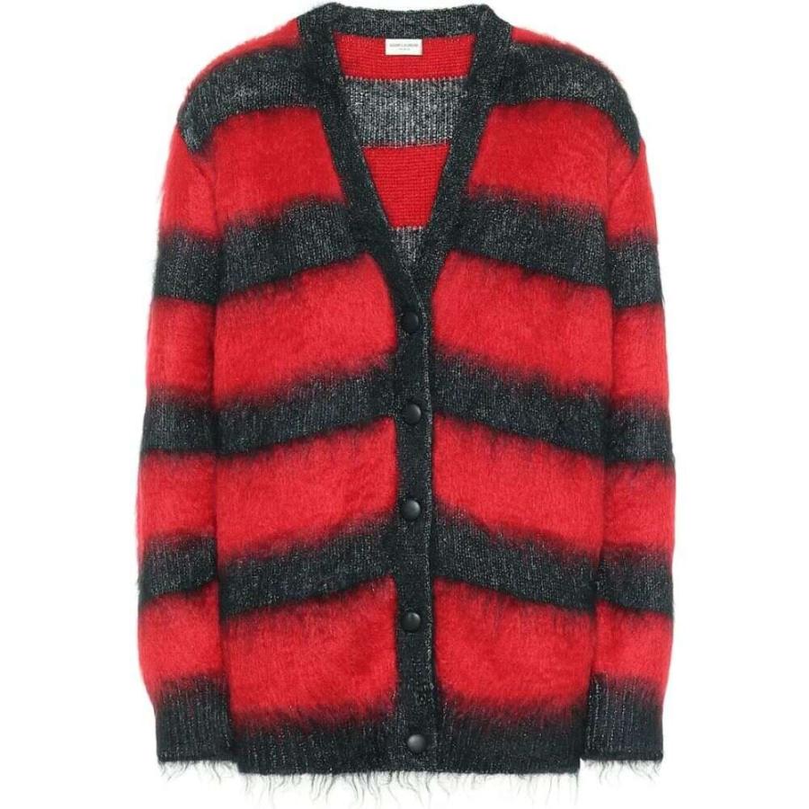 New限定品 イヴ サンローラン Saint Laurent レディース カーディガン トップス Striped Mohair Blend Cardigan Red 代引き手数料無料 Zoetalentsolutions Com