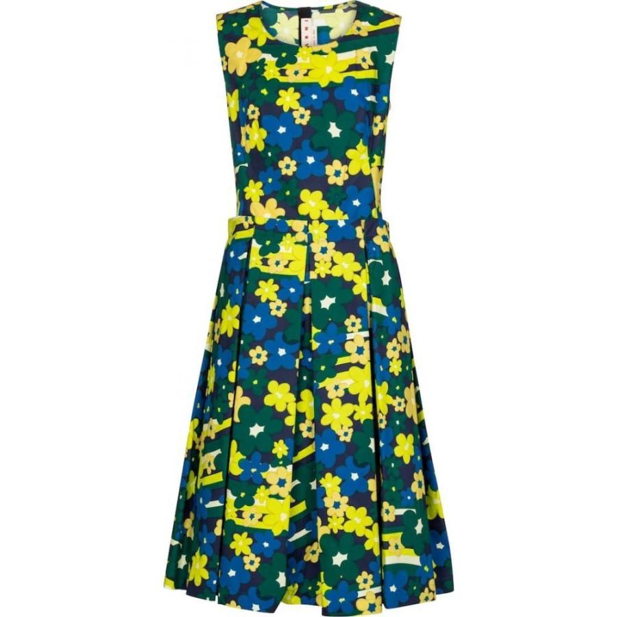日本産 マルニ Marni レディース ワンピース ミドル丈 ワンピース ドレス Floral Cotton Midi Dress Jade 国際 ブランド Marve Hn