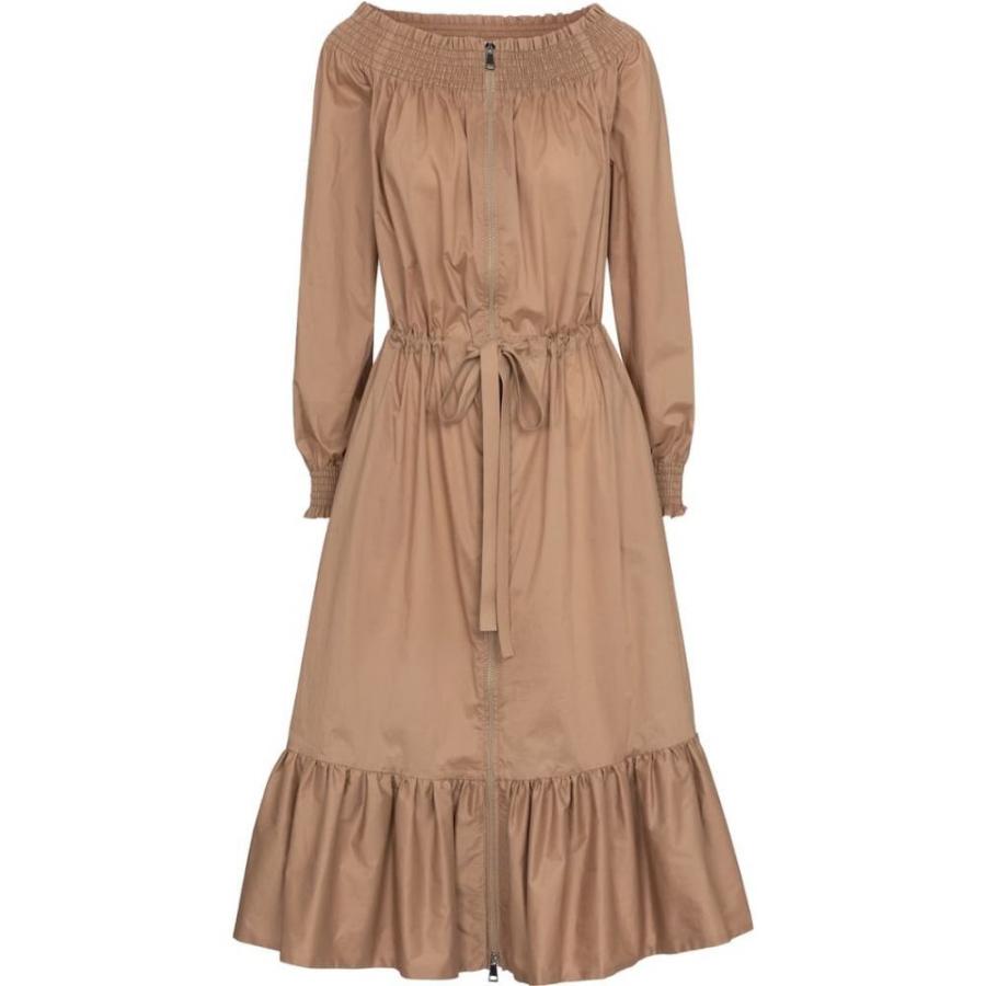 期間限定送料無料 モンクレール Moncler レディース ワンピース ミドル丈 ワンピース ドレス Off Shoulder Cotton Midi Dress Beige 新しいコレクション Www Doctor Plan Com