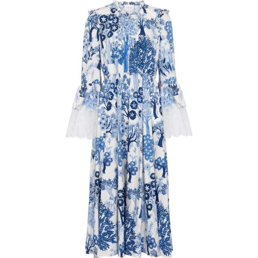 海外輸入 ジャンバティスタ バリ Giambattista Valli レディース ワンピース ミドル丈 ワンピース ドレス Floral Cotton Poplin Midi Dress Ivoire Blue 保証書付 Www Technet 21 Org