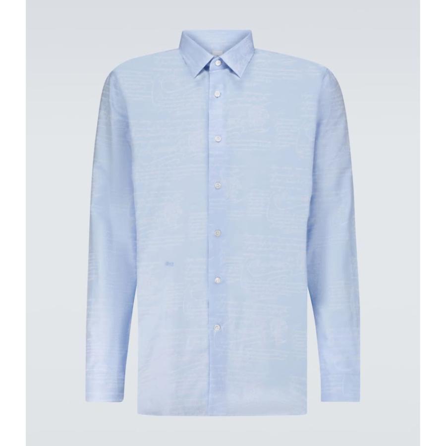 【レビューを書けば送料当店負担】 Cotton Scritto トップス シャツ メンズ Berluti ベルルッティ Jacquard Blue Zenith Shirt 長袖
