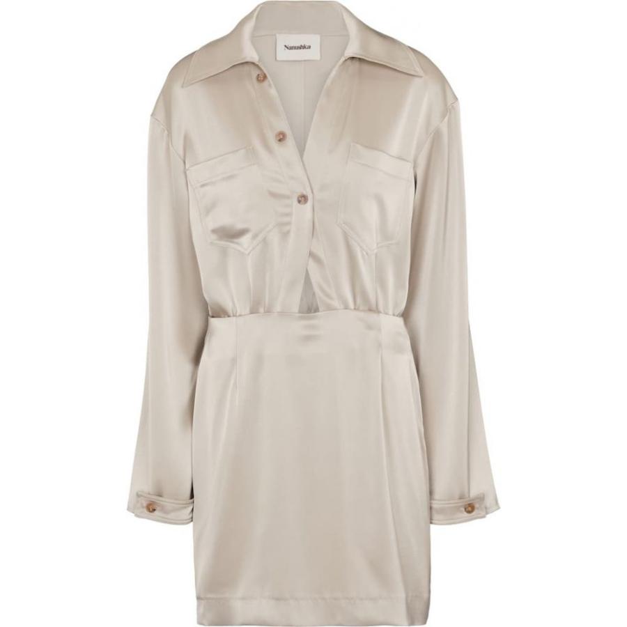 セール価格 公式 ナヌシュカ Nanushka レディース ワンピース シャツワンピース ワンピース ドレス Altair Satin Shirt Dress Silver Taupe 正規品 Skylanceronline Com